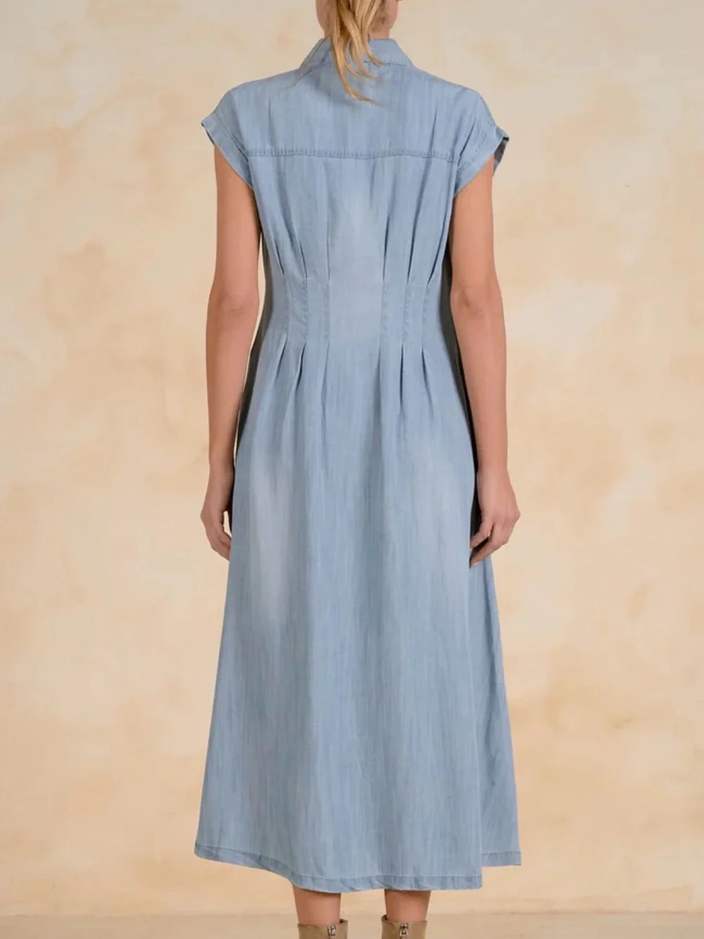 Elan Light Blue Chambray Button-Front Maxi Dress - Picture 2 of 5